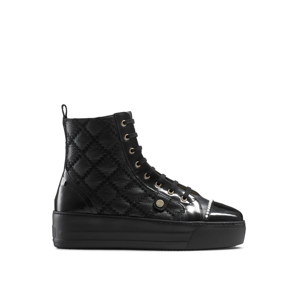 Black Russell & Bromley Stitch Top Quilted High Top Women\'s Trainers | PH-3-WGPS