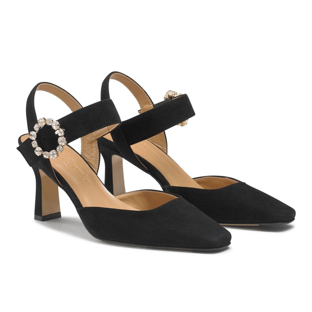 Black Russell & Bromley Strictly Embellished Court Women's Heels | PH-3-DEJY