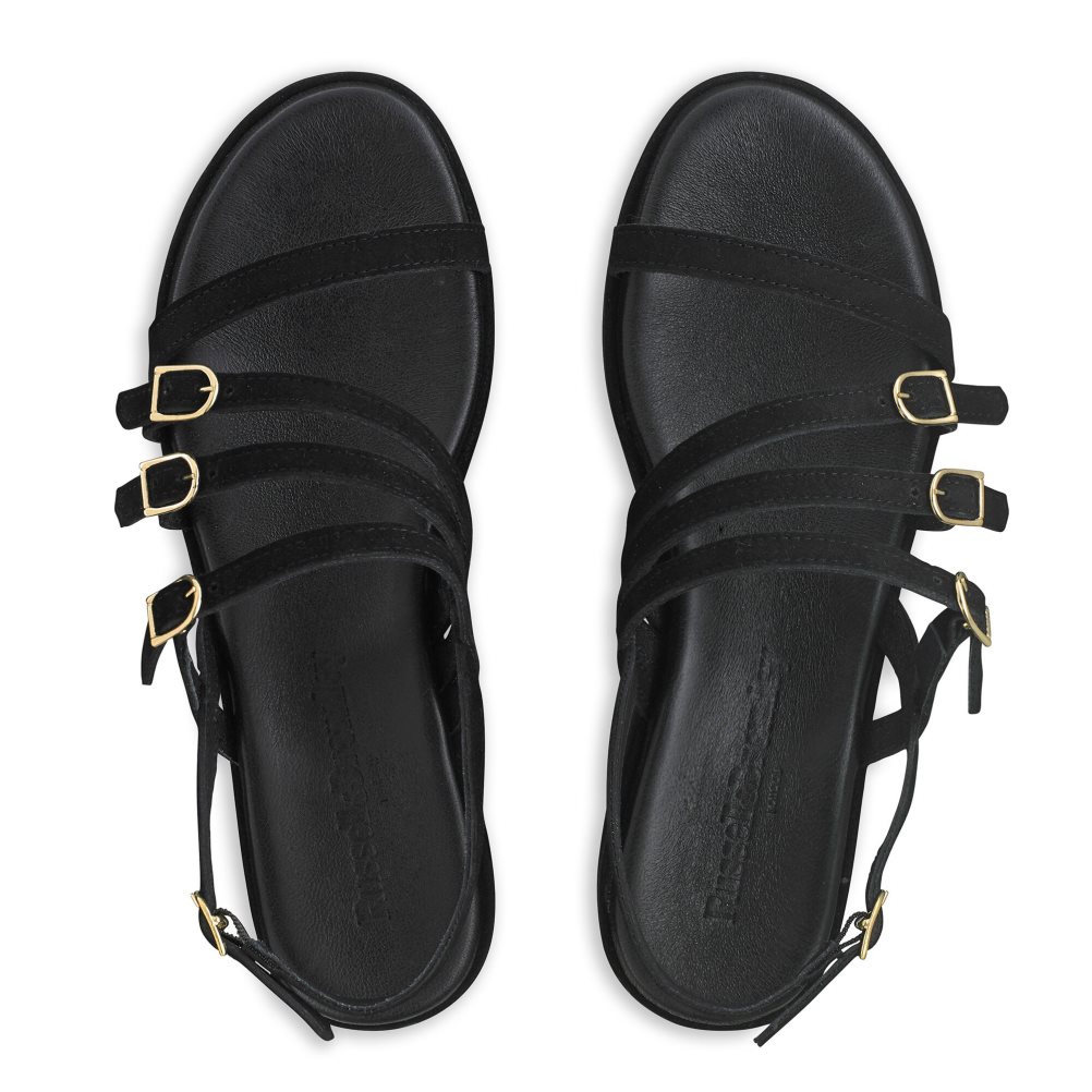 Black Russell & Bromley Sunshine Buckle Women's Wedges | PH-8-KNQD