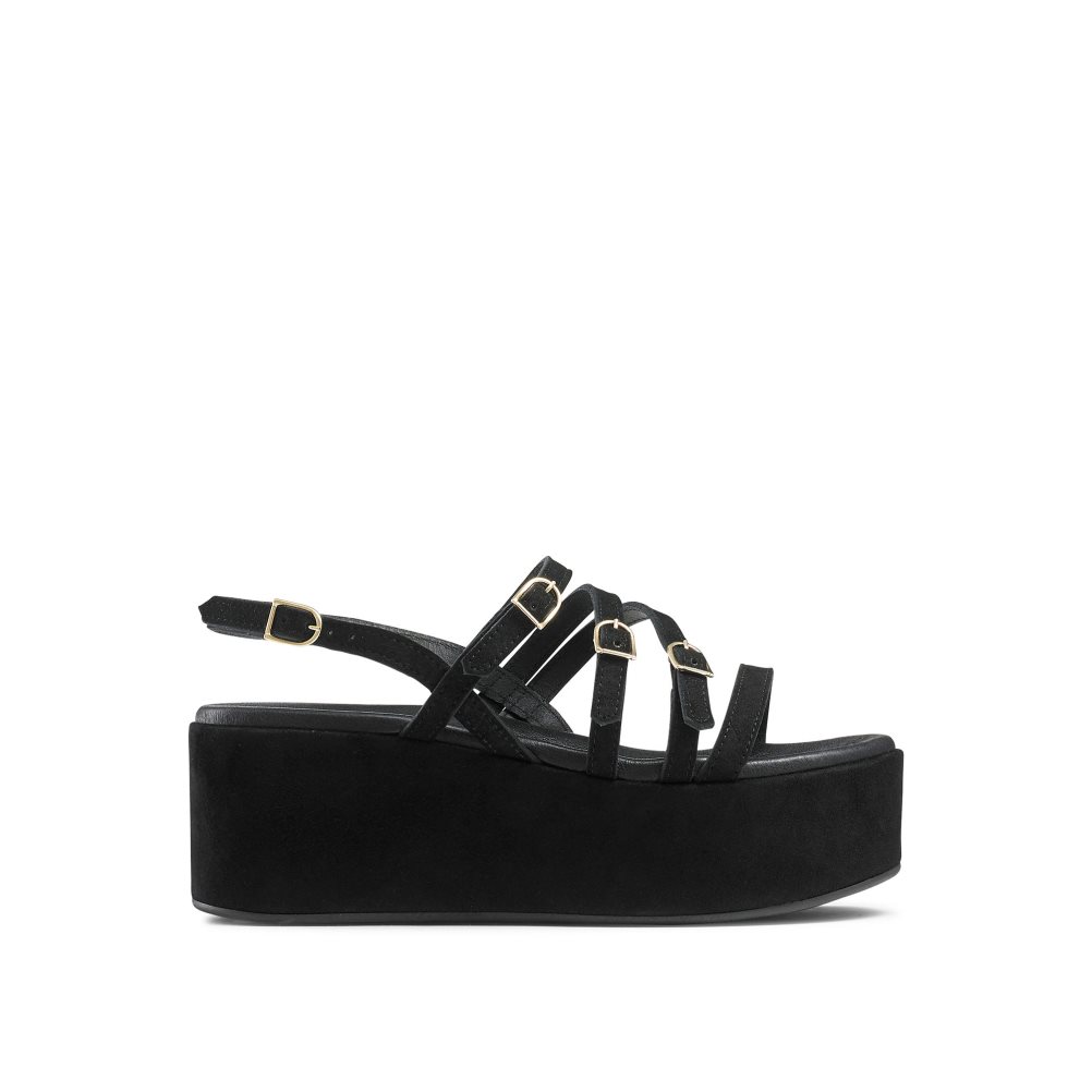 Black Russell & Bromley Sunshine Buckle Women\'s Wedges | PH-8-KNQD