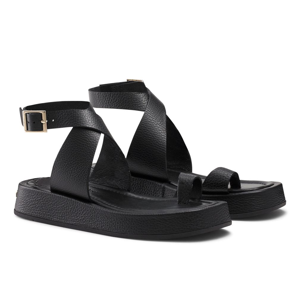 Black Russell & Bromley Toetally Women's Flat Sandals | PH-0-HBVC