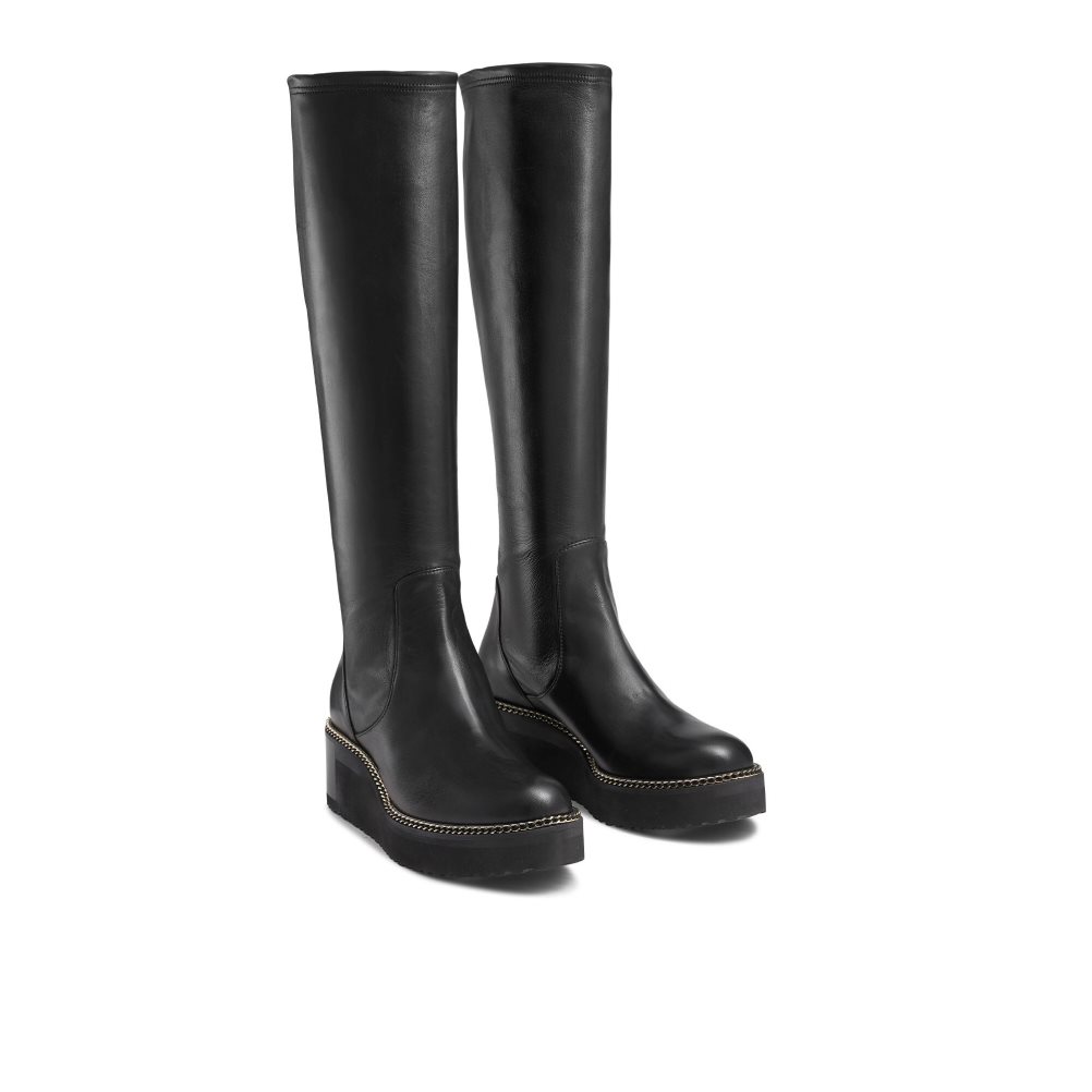 Black Russell & Bromley Uptight Stretch Wedge Women's Knee-high Boots | PH-9-AHFR