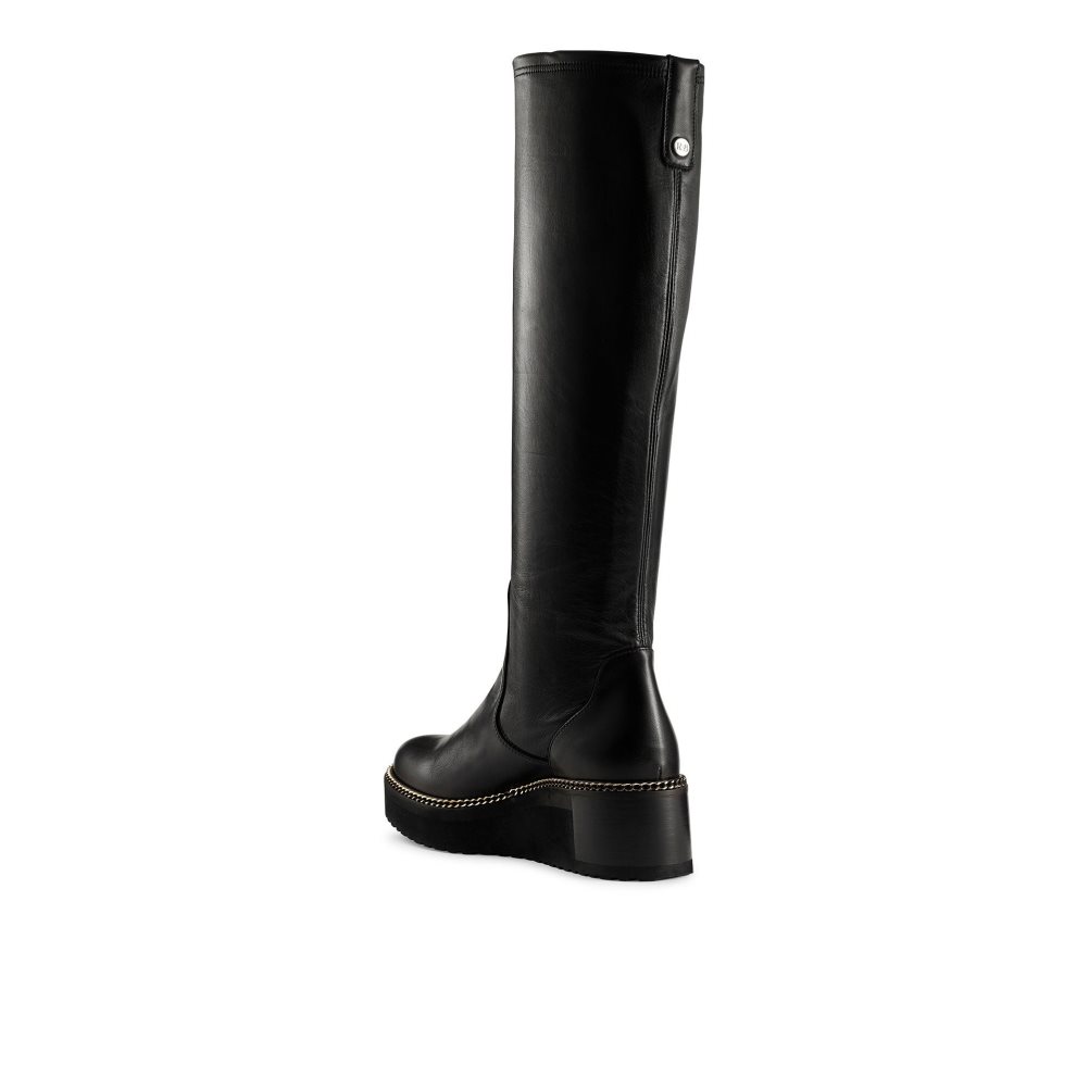 Black Russell & Bromley Uptight Stretch Wedge Women's Knee-high Boots | PH-9-AHFR