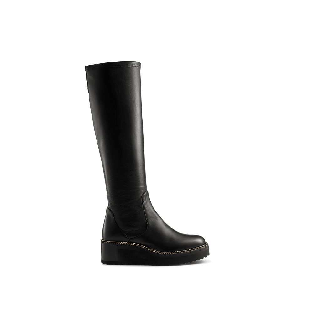 Black Russell & Bromley Uptight Stretch Wedge Women\'s Knee-high Boots | PH-9-AHFR