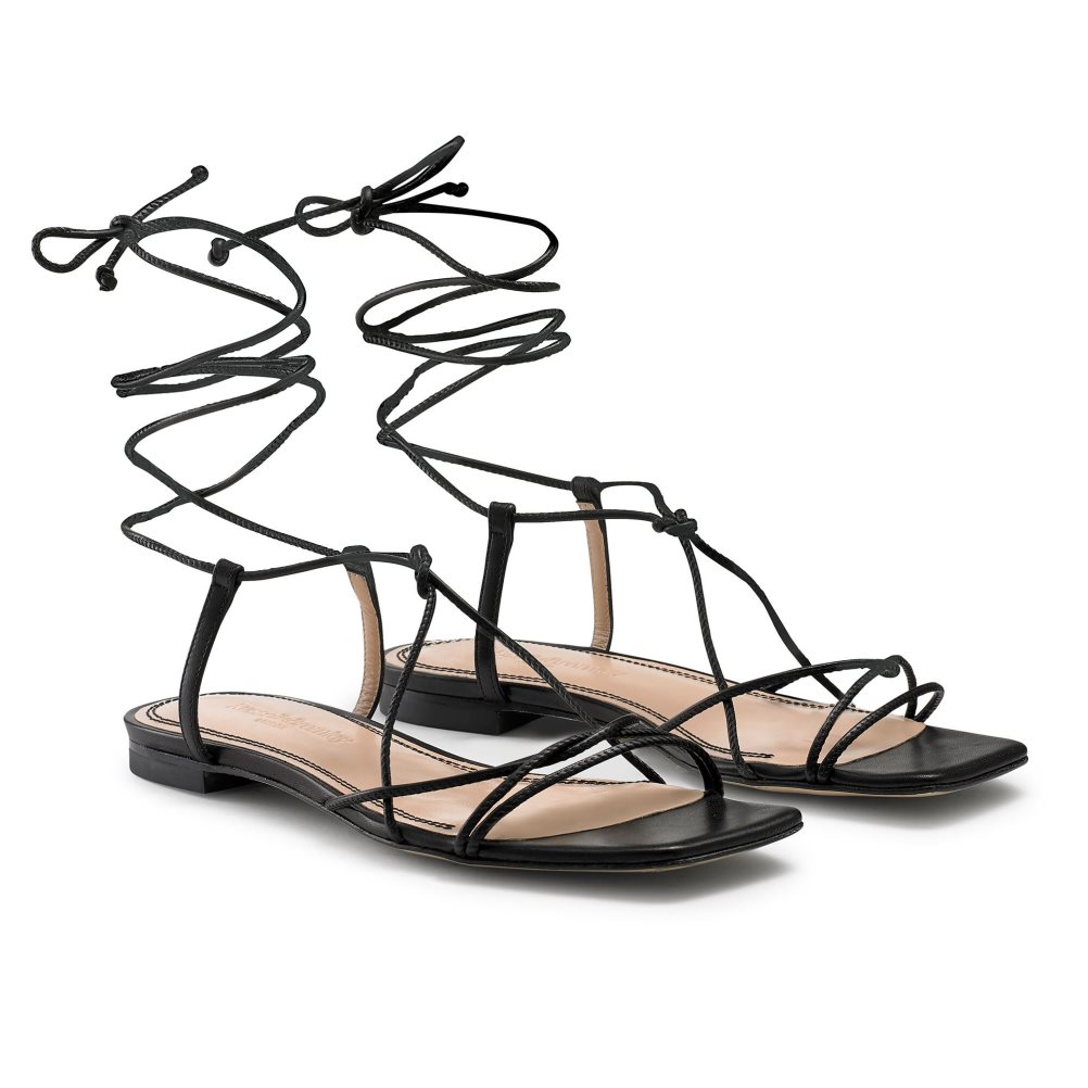 Black Russell & Bromley Wasabi Ankle Tie Women's Flat Sandals | PH-3-ANEU