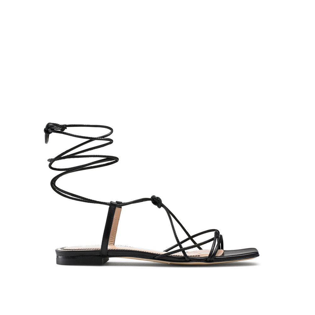 Black Russell & Bromley Wasabi Ankle Tie Women\'s Flat Sandals | PH-3-ANEU