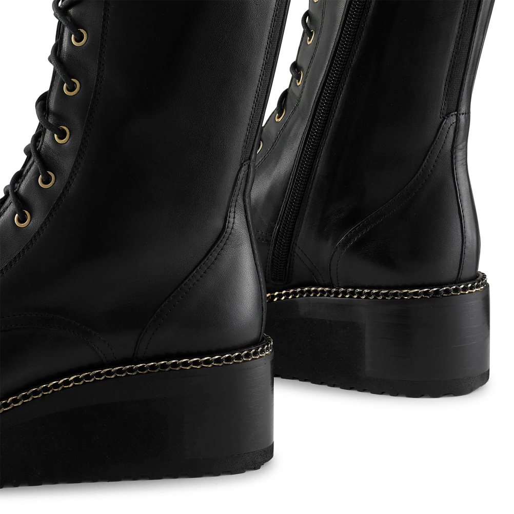 Black Russell & Bromley Wedge Fund Lace Up Women's Wedge Boots | PH-4-JQUA