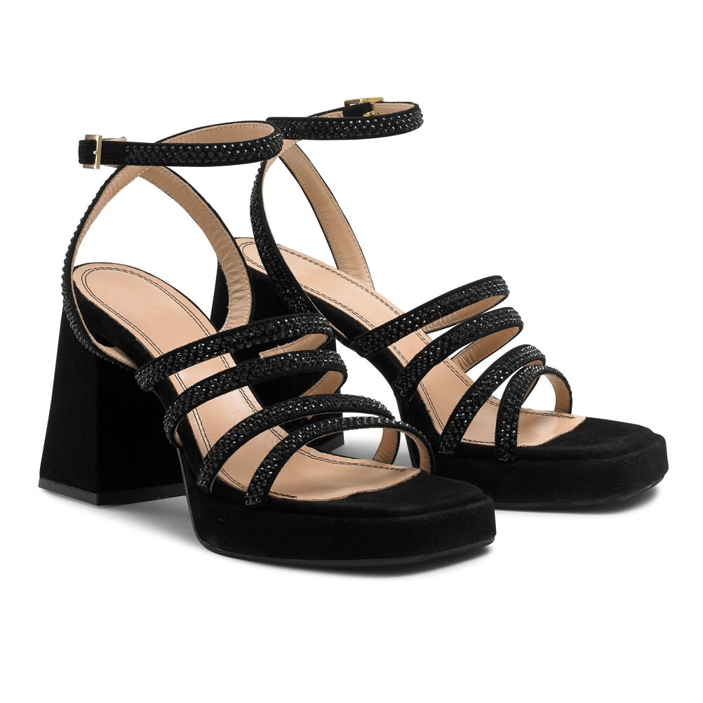 Black Russell & Bromley Yeahbaby+ Jewelled Strappy Women's Heels Sandals | PH-5-BHDV