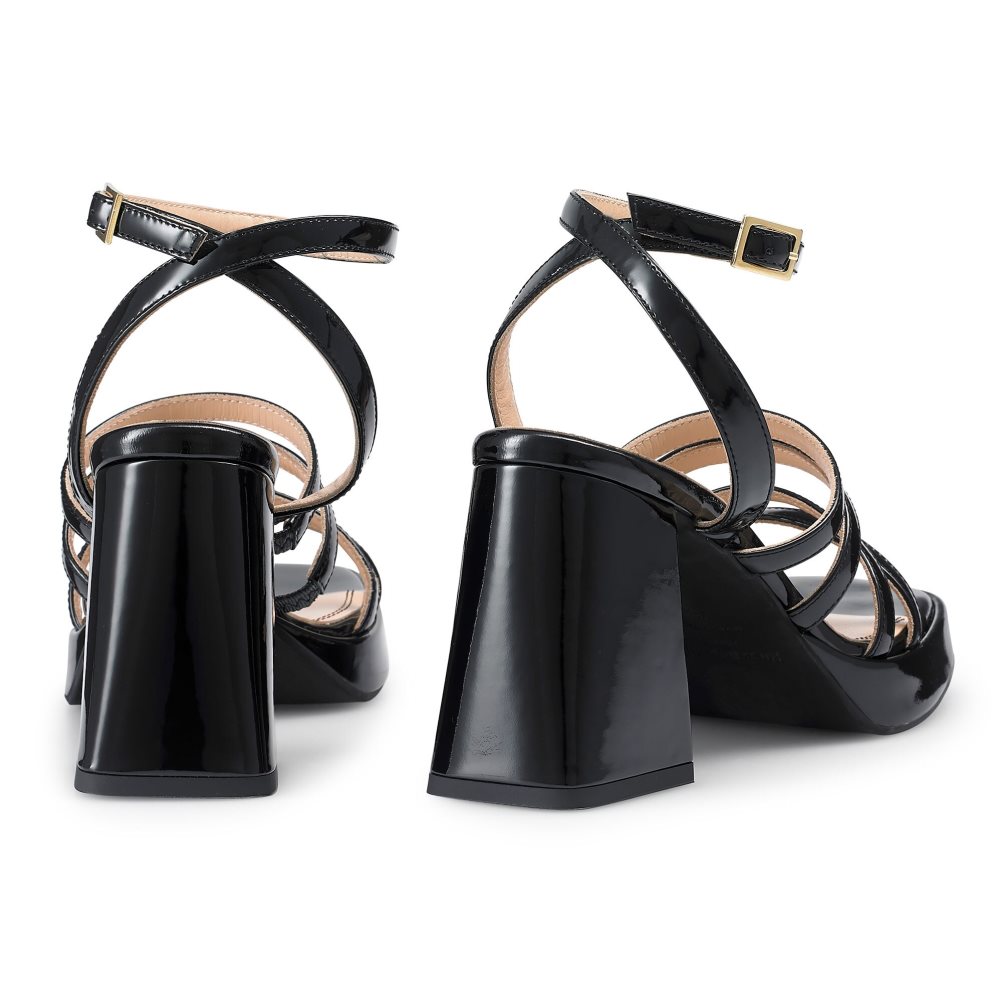 Black Russell & Bromley Yeahbaby Strappy Flared Platform Women's Heels Sandals | PH-9-NIFV