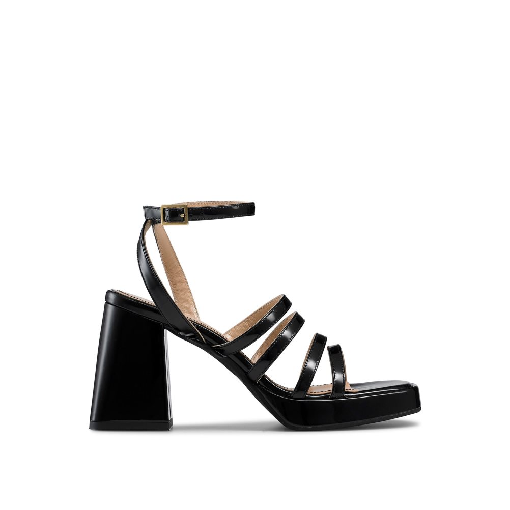 Black Russell & Bromley Yeahbaby Strappy Flared Platform Women\'s Heels Sandals | PH-9-NIFV