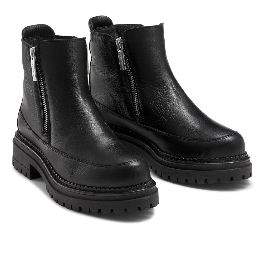 Black Russell & Bromley Zip It Double Zip Women's Combat Boots | PH-5-RWFQ