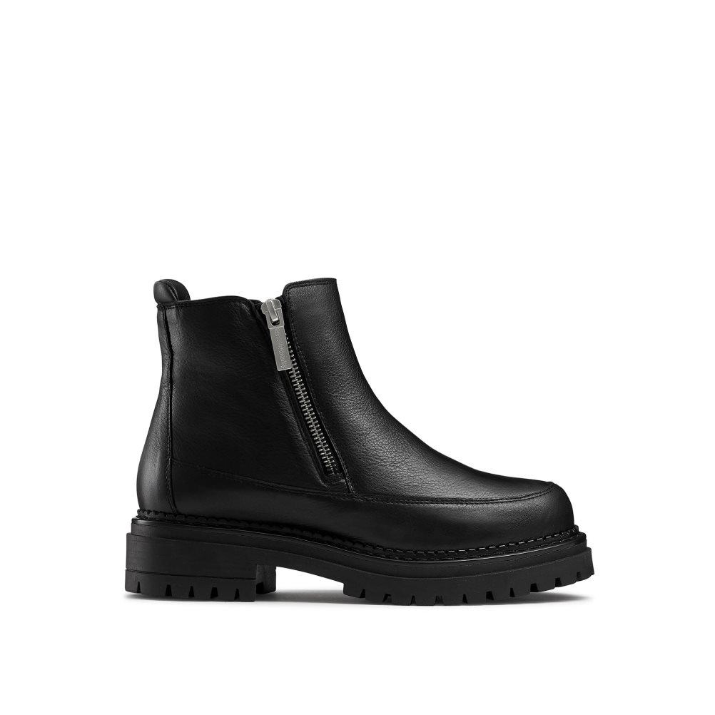 Black Russell & Bromley Zip It Double Zip Women\'s Combat Boots | PH-5-RWFQ