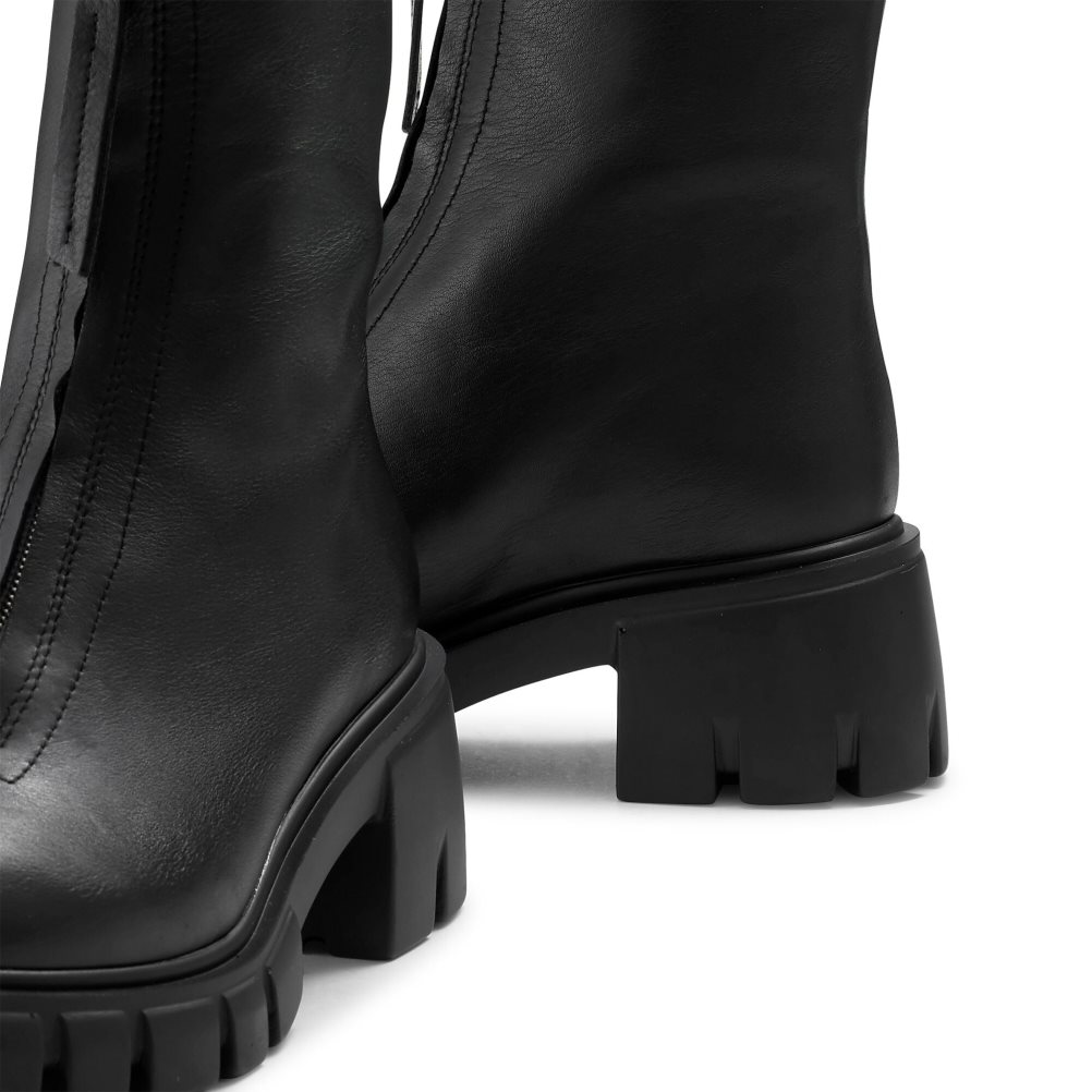 Black Russell & Bromley Zipabout Zip Front Women's Chunky Boots | PH-3-IXZU