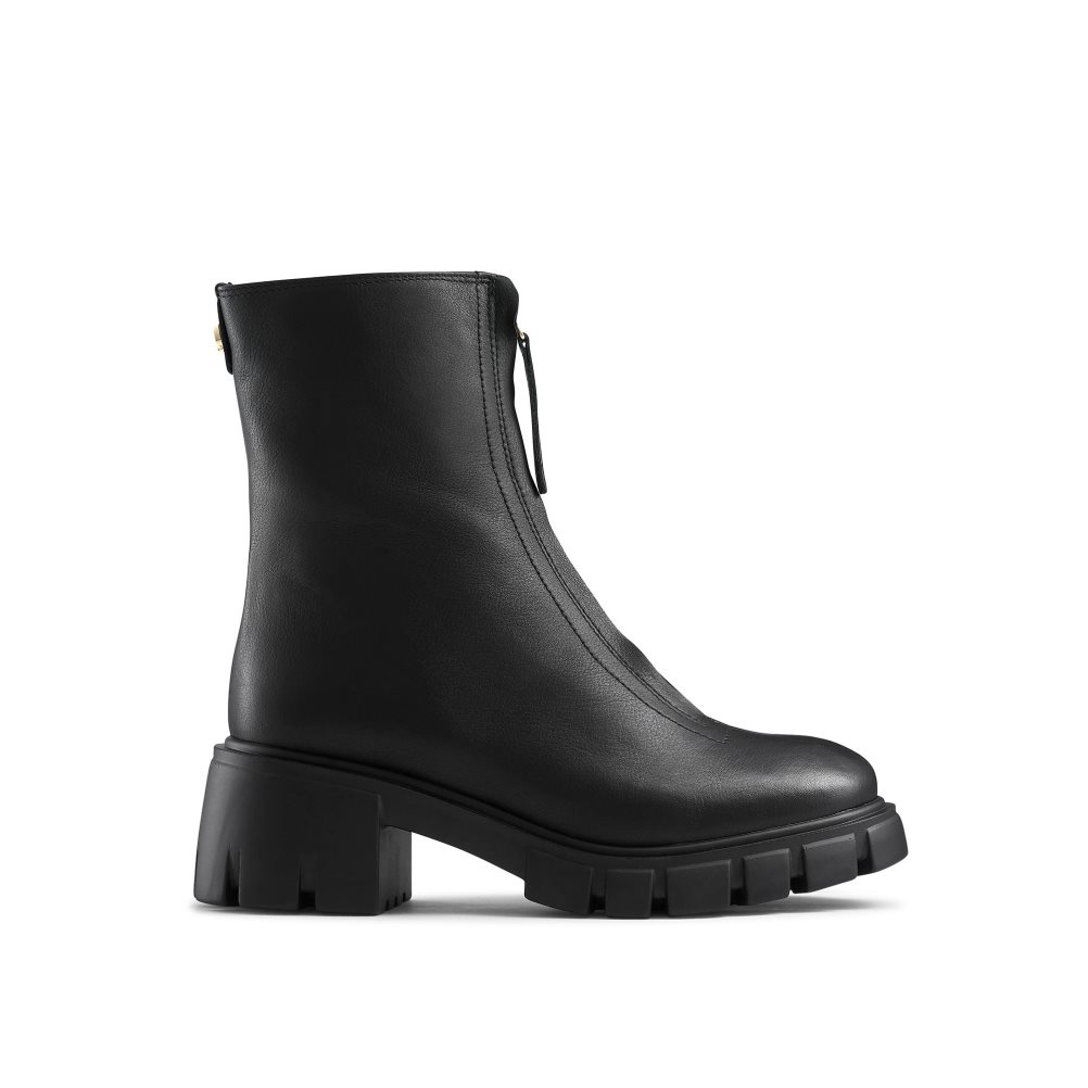 Black Russell & Bromley Zipabout Zip Front Women\'s Chunky Boots | PH-3-IXZU