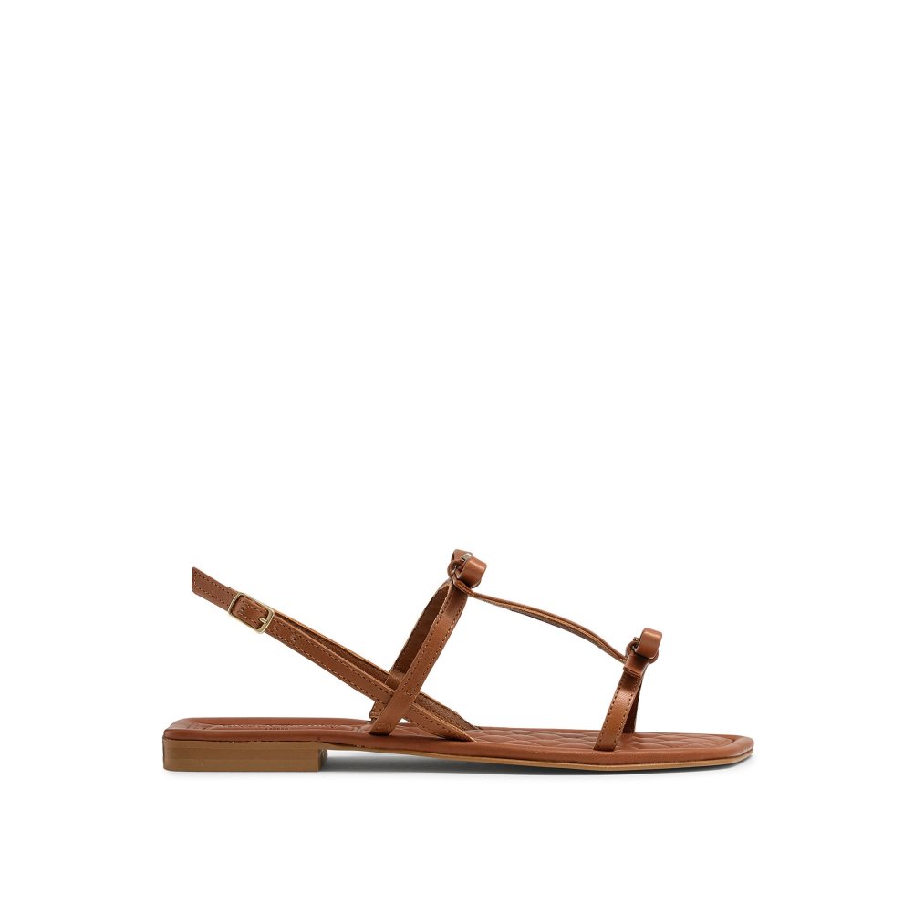 Brown Russell & Bromley Beau Beau Double Bow Women\'s Flat Sandals | PH-1-DEIP