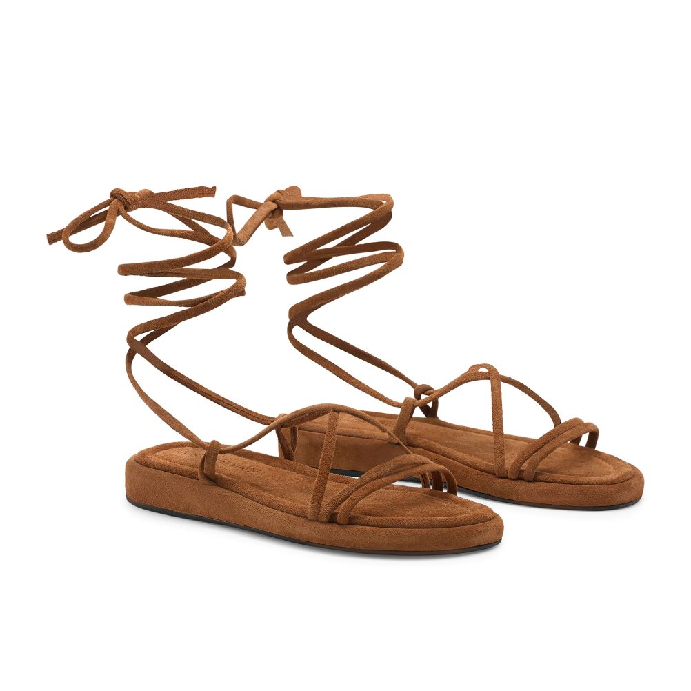 Brown Russell & Bromley Boho Ankle Tie Women's Flat Sandals | PH-8-HSWL