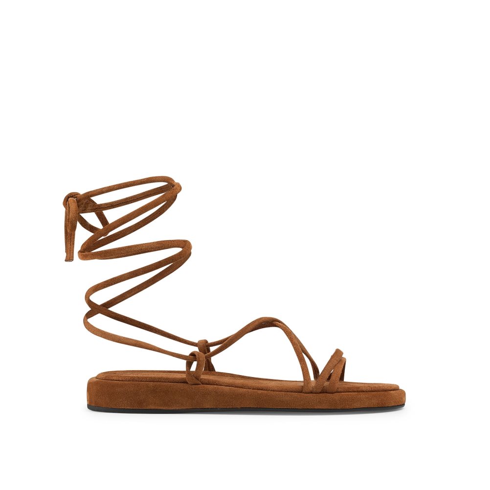 Brown Russell & Bromley Boho Ankle Tie Women\'s Flat Sandals | PH-8-HSWL