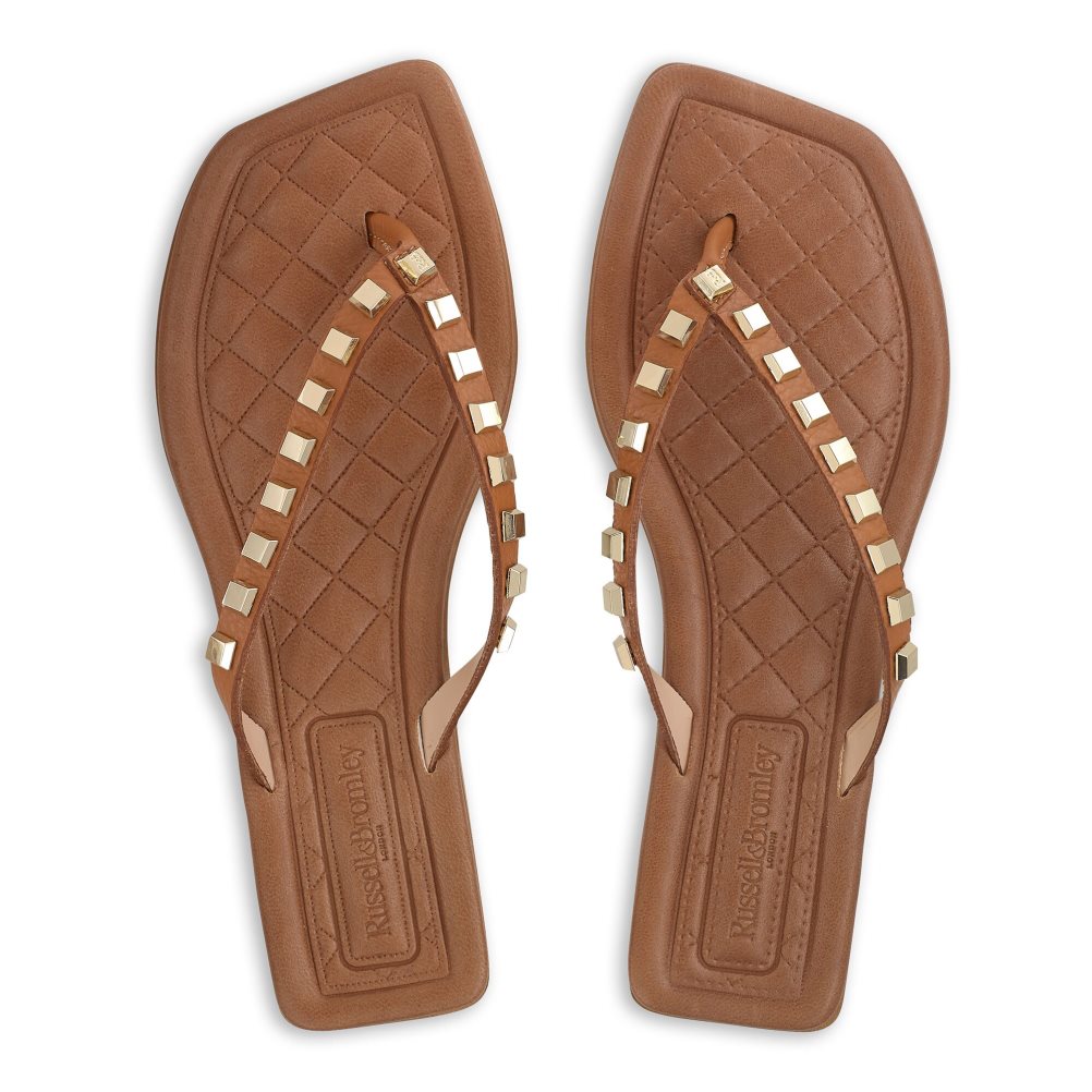 Brown Russell & Bromley Cairo Stud Toe Post Women's Flat Sandals | PH-4-TFGQ