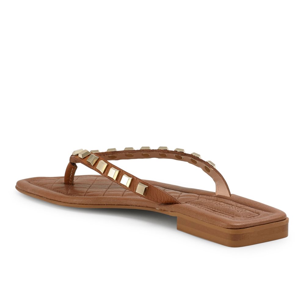 Brown Russell & Bromley Cairo Stud Toe Post Women's Flat Sandals | PH-4-TFGQ