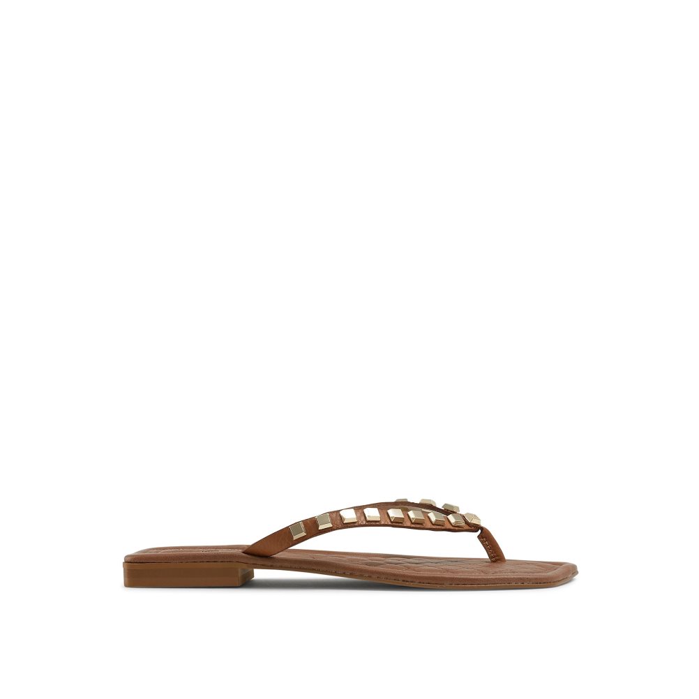 Brown Russell & Bromley Cairo Stud Toe Post Women\'s Flat Sandals | PH-4-TFGQ