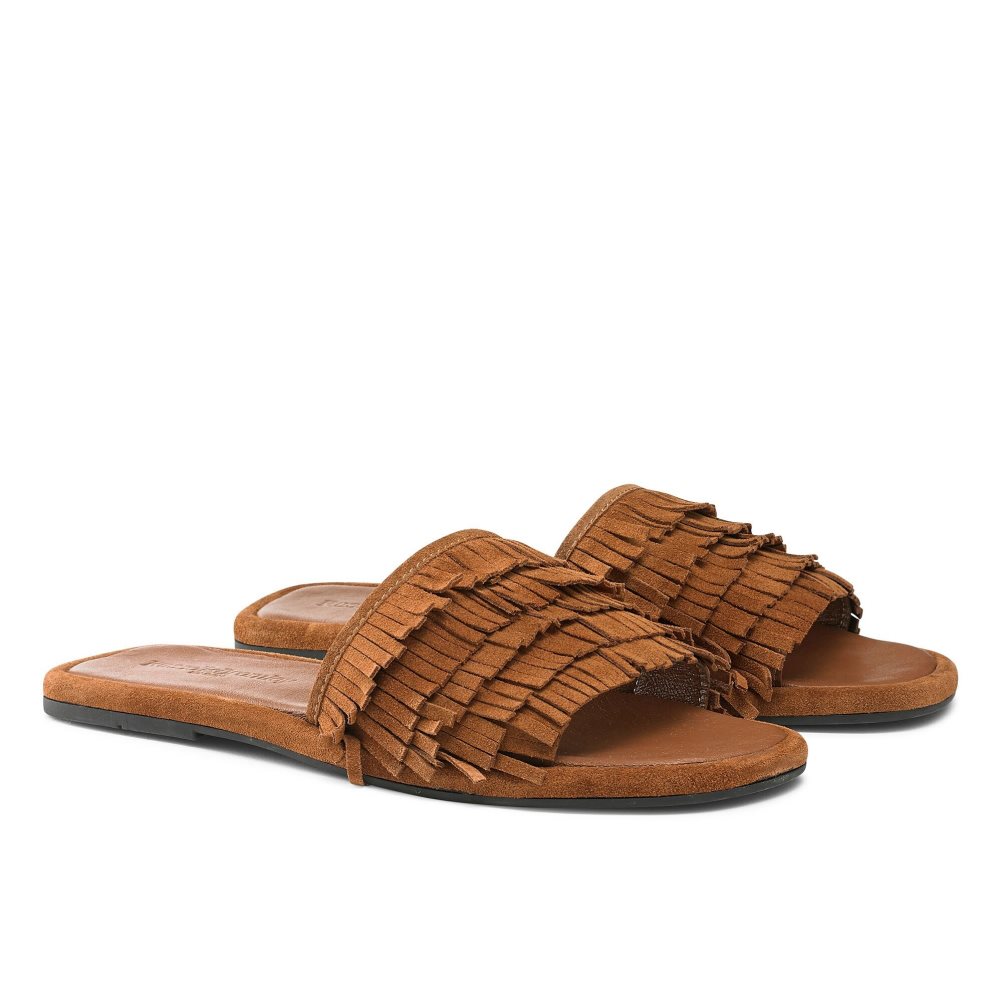 Brown Russell & Bromley Cascade Fringe Women's Slippers | PH-6-COZH