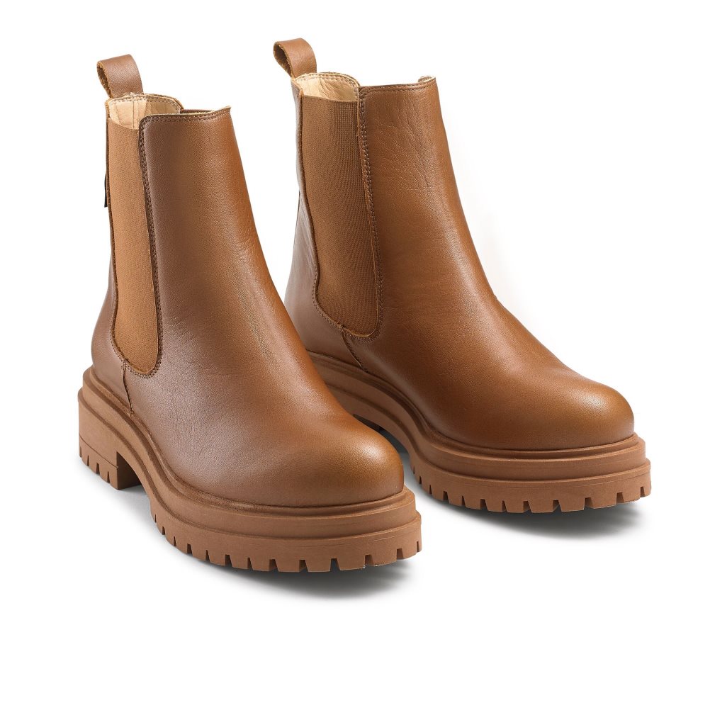 Brown Russell & Bromley Company Combat Women's Chelsea Boots | PH-5-FLCV