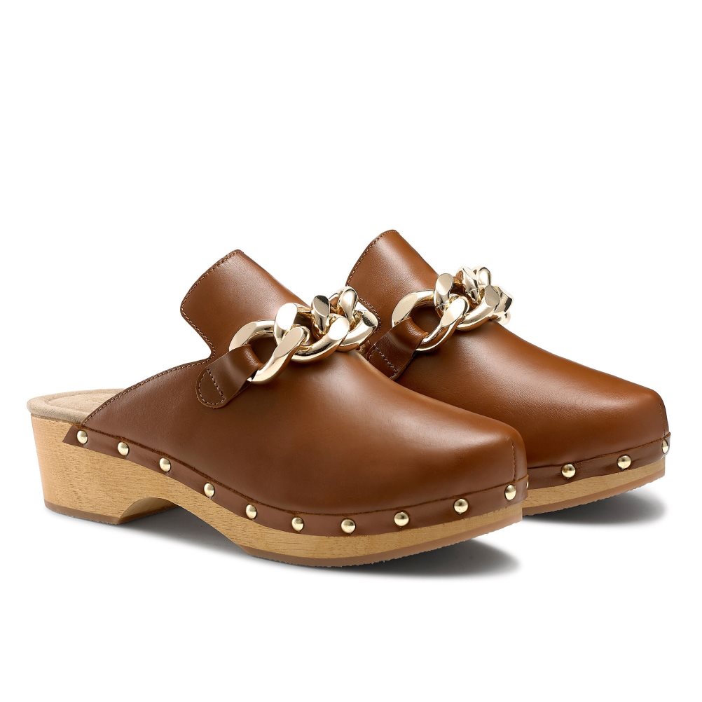 Brown Russell & Bromley Dellabosco Chain Closed Toe Women's Mules | PH-6-IEJD