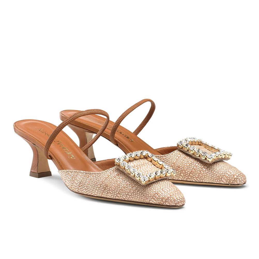 Brown Russell & Bromley Fairytale Slingback Gem Kitten Women's Heels Sandals | PH-1-JHRZ