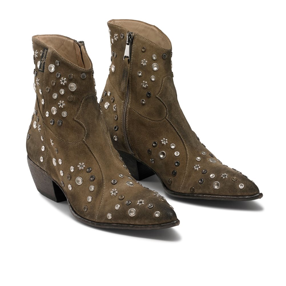 Brown Russell & Bromley Howdy Embellished Western Women's Ankle Boots | PH-5-UBNT