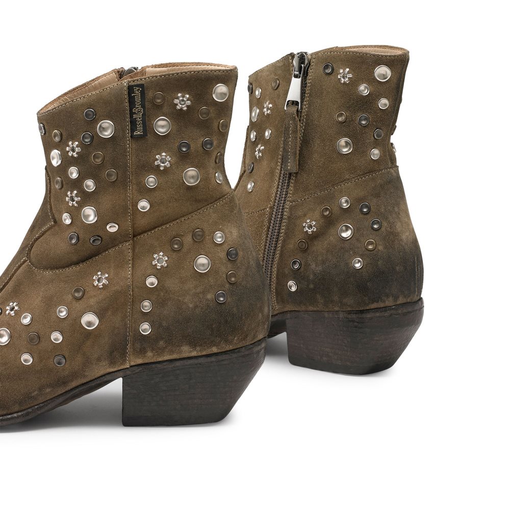 Brown Russell & Bromley Howdy Embellished Western Women's Ankle Boots | PH-5-UBNT