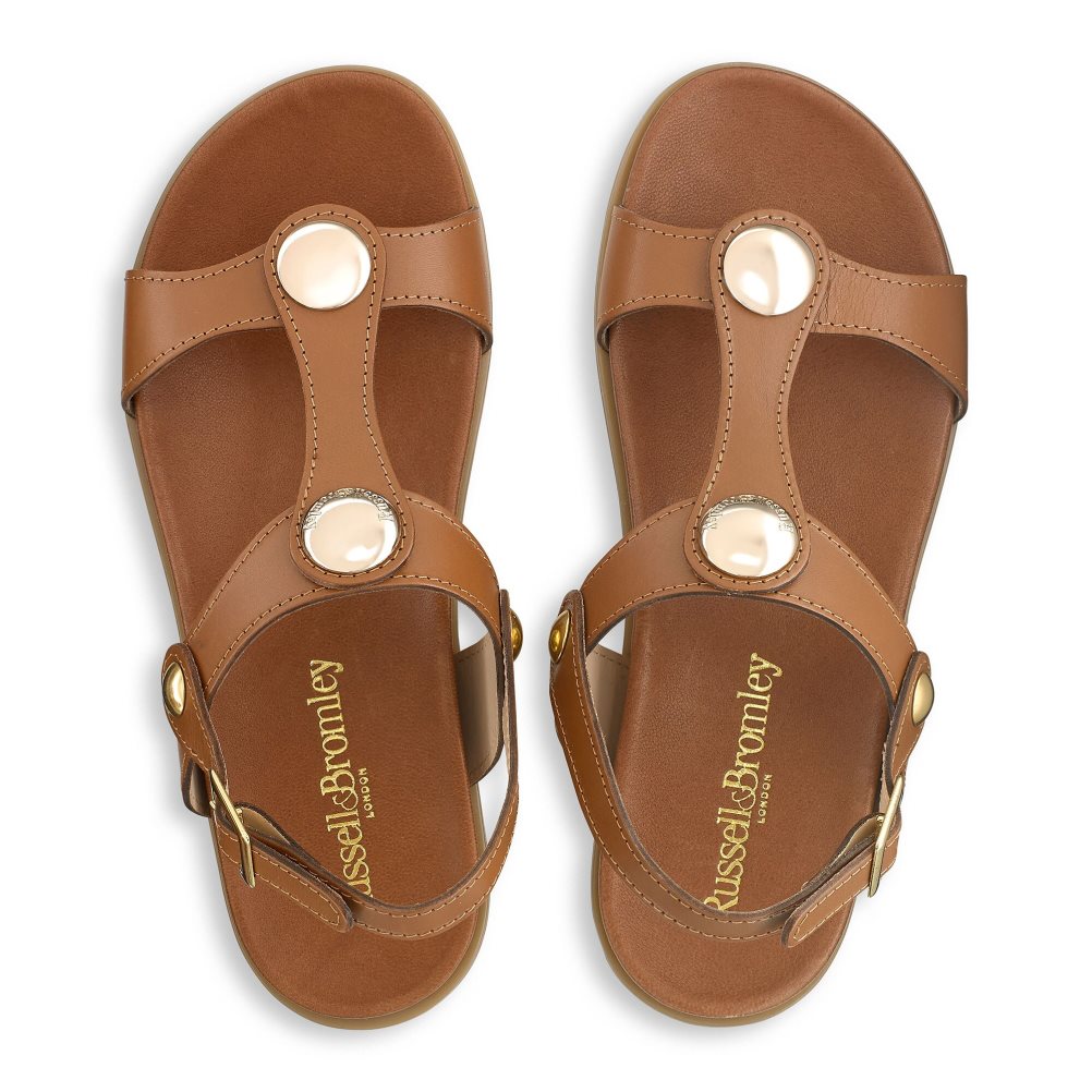 Brown Russell & Bromley Laura Disc Footbed Women's Flat Sandals | PH-9-EYLU