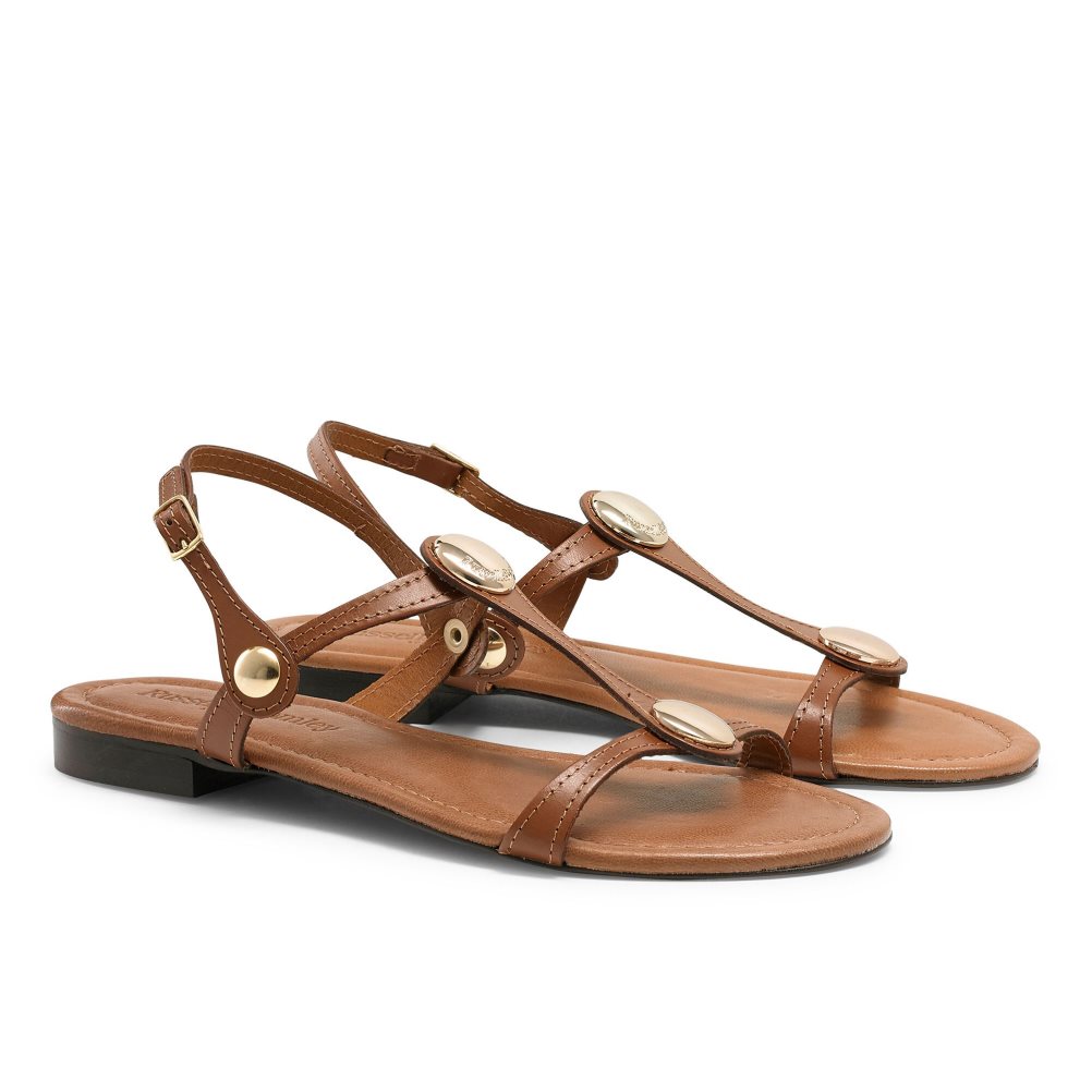 Brown Russell & Bromley Lauren Disc Trim Women's Flat Sandals | PH-5-BZQK