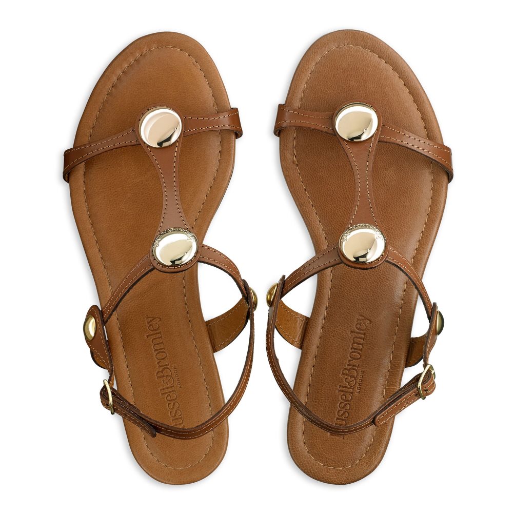 Brown Russell & Bromley Lauren Disc Trim Women's Flat Sandals | PH-5-BZQK