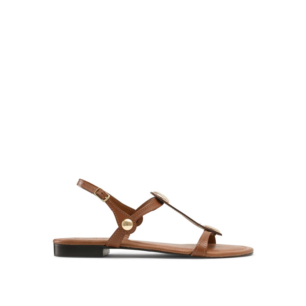 Brown Russell & Bromley Lauren Disc Trim Women\'s Flat Sandals | PH-5-BZQK