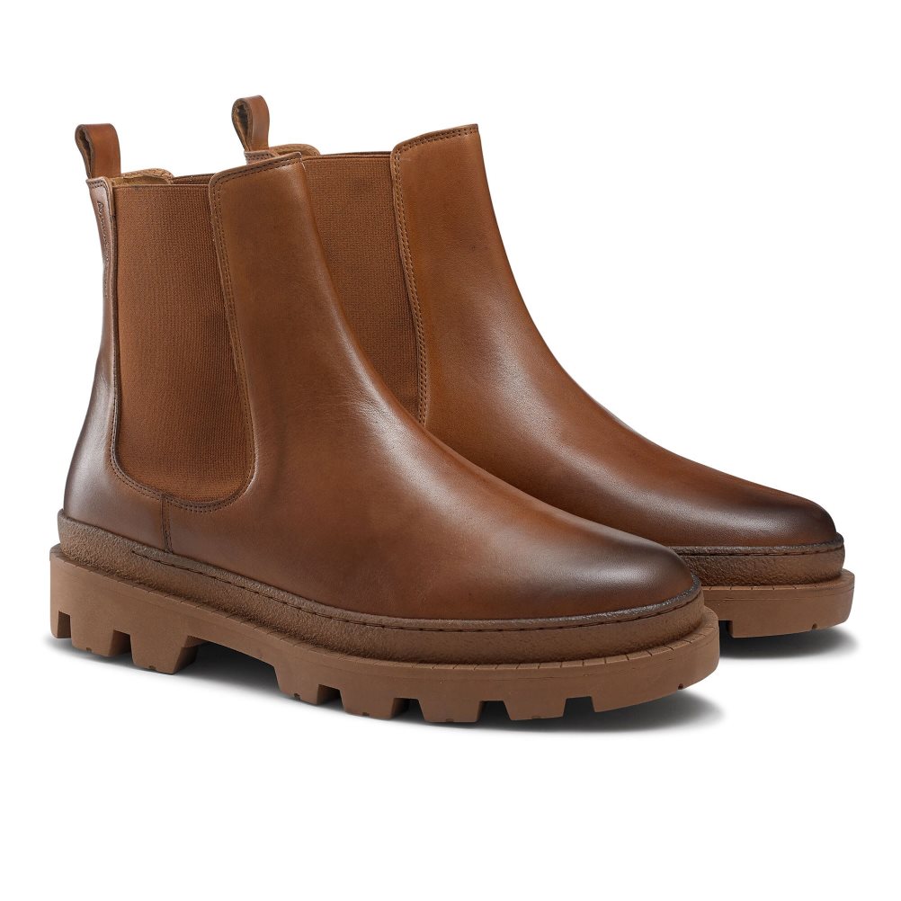 Brown Russell & Bromley Off Grid Chunky Sole Men's Chelsea Boots | PH-8-GOBX