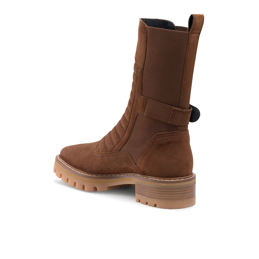 Brown Russell & Bromley Pillion Square Toe Women's Biker Boots | PH-9-YIET