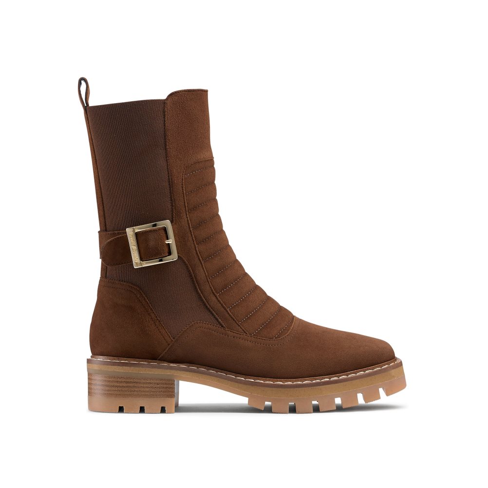 Brown Russell & Bromley Pillion Square Toe Women\'s Biker Boots | PH-9-YIET