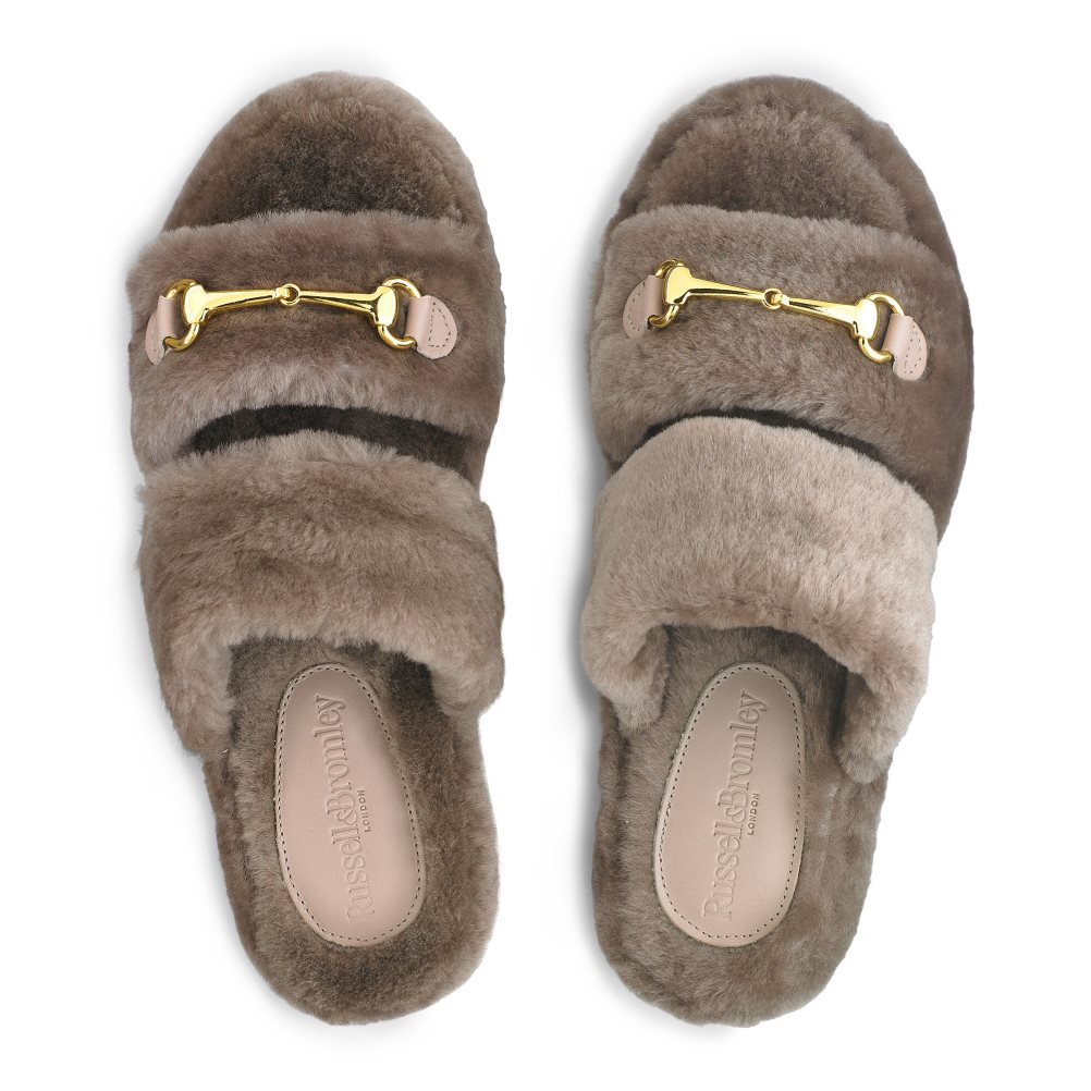 Brown Russell & Bromley Snuggle Open Women's Slippers | PH-4-GPIM