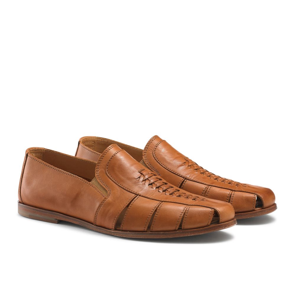 Brown Russell & Bromley Southend Weave Detail Slip On Men's Casual Shoes | PH-1-FUTI