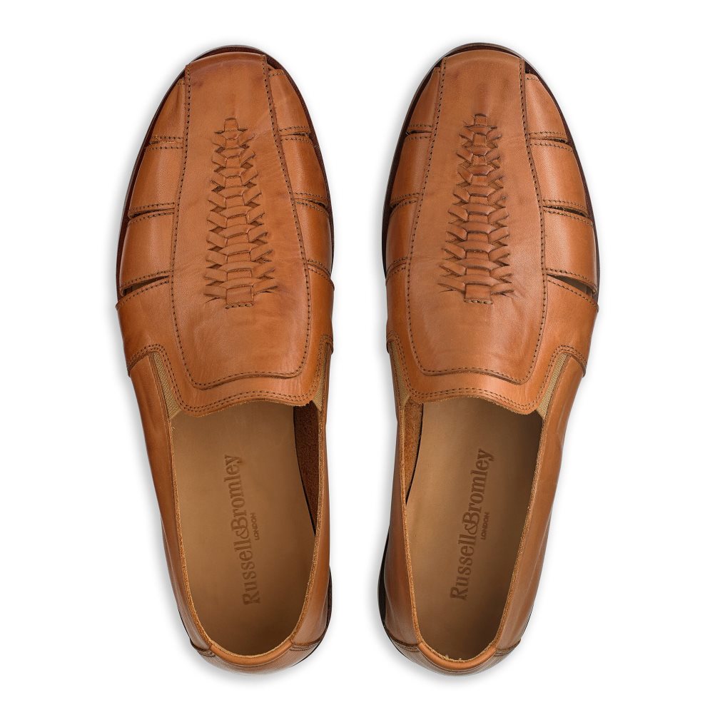 Brown Russell & Bromley Southend Weave Detail Slip On Men's Casual Shoes | PH-1-FUTI