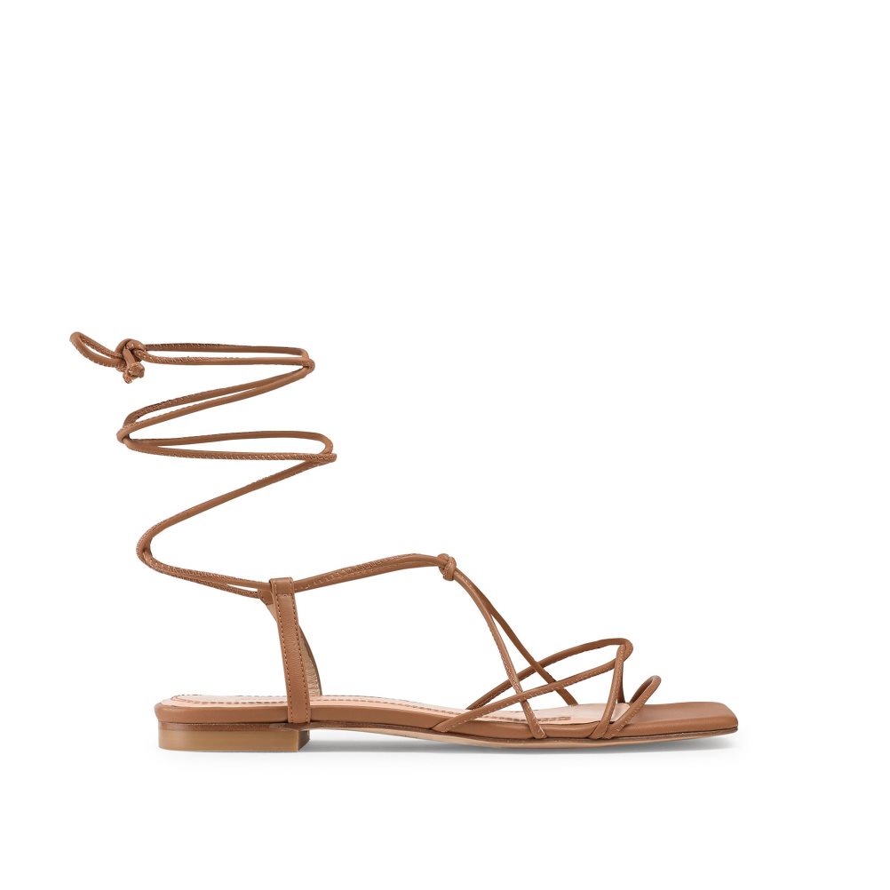 Brown Russell & Bromley Wasabi Ankle Tie Women\'s Flat Sandals | PH-5-GMKI