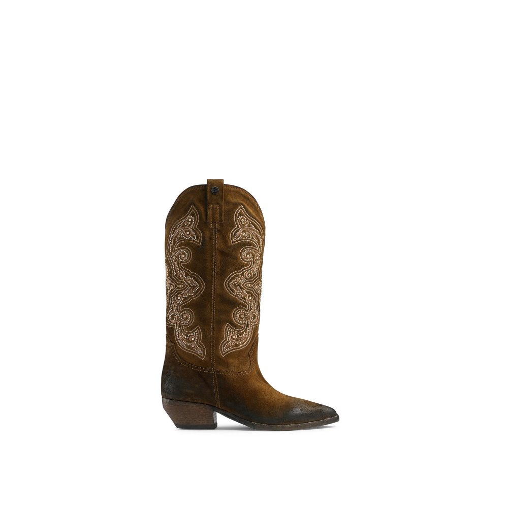 Brown Russell & Bromley Wildwest Embroidered Western Women\'s Knee-high Boots | PH-5-CDPQ