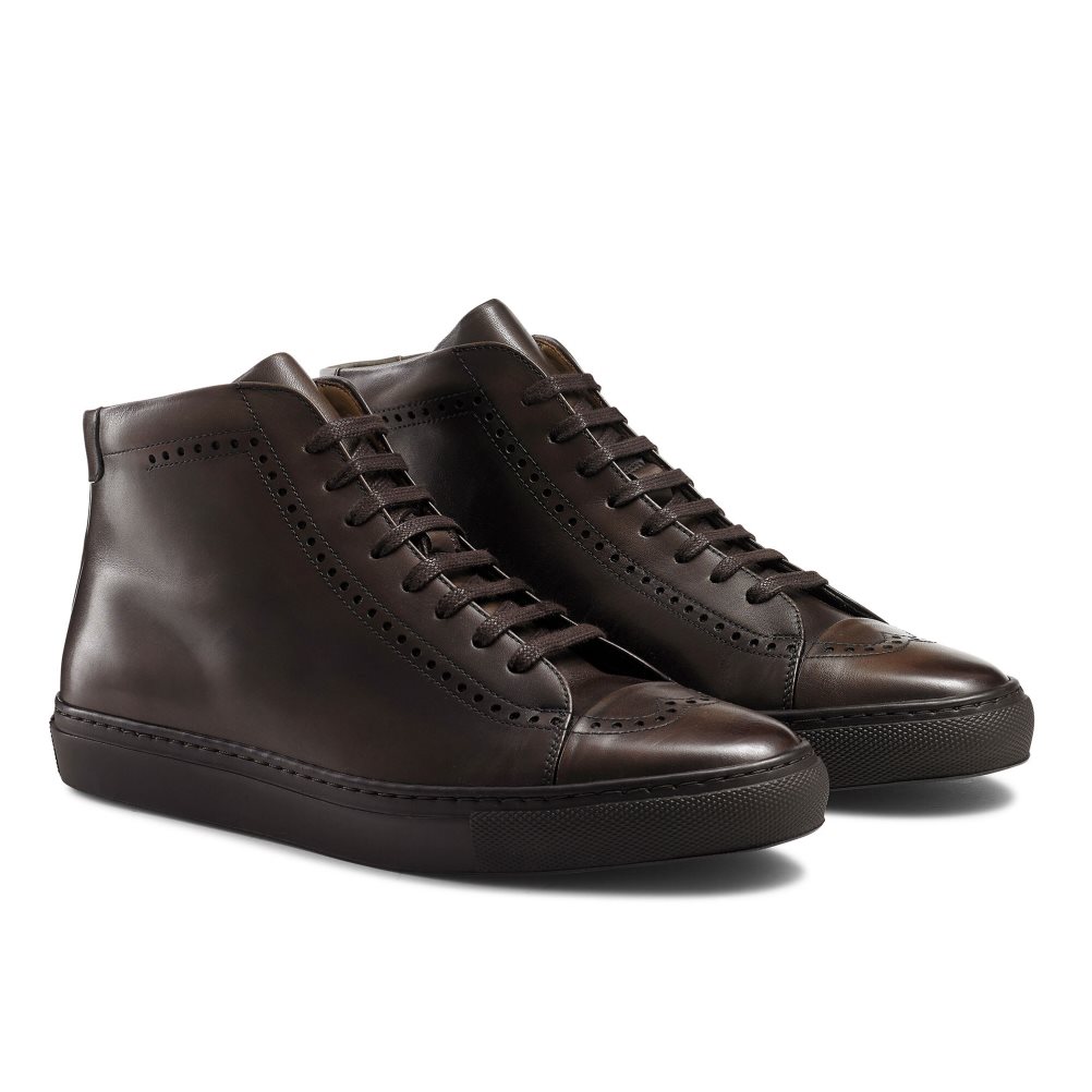 Chocolate Russell & Bromley Legend Luxury High-top Men's Trainers | PH-2-WVJO