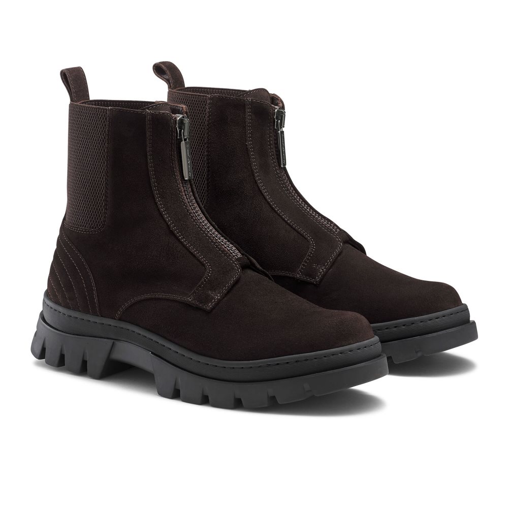 Chocolate Russell & Bromley Zip Wire Dryleks Zip Up Men's Ankle Boots | PH-8-LRSJ