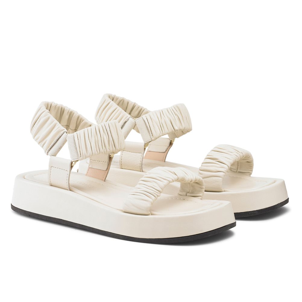 Cream Russell & Bromley Scrunch Up Ruched Two Part Women's Flat Sandals | PH-5-WZNL