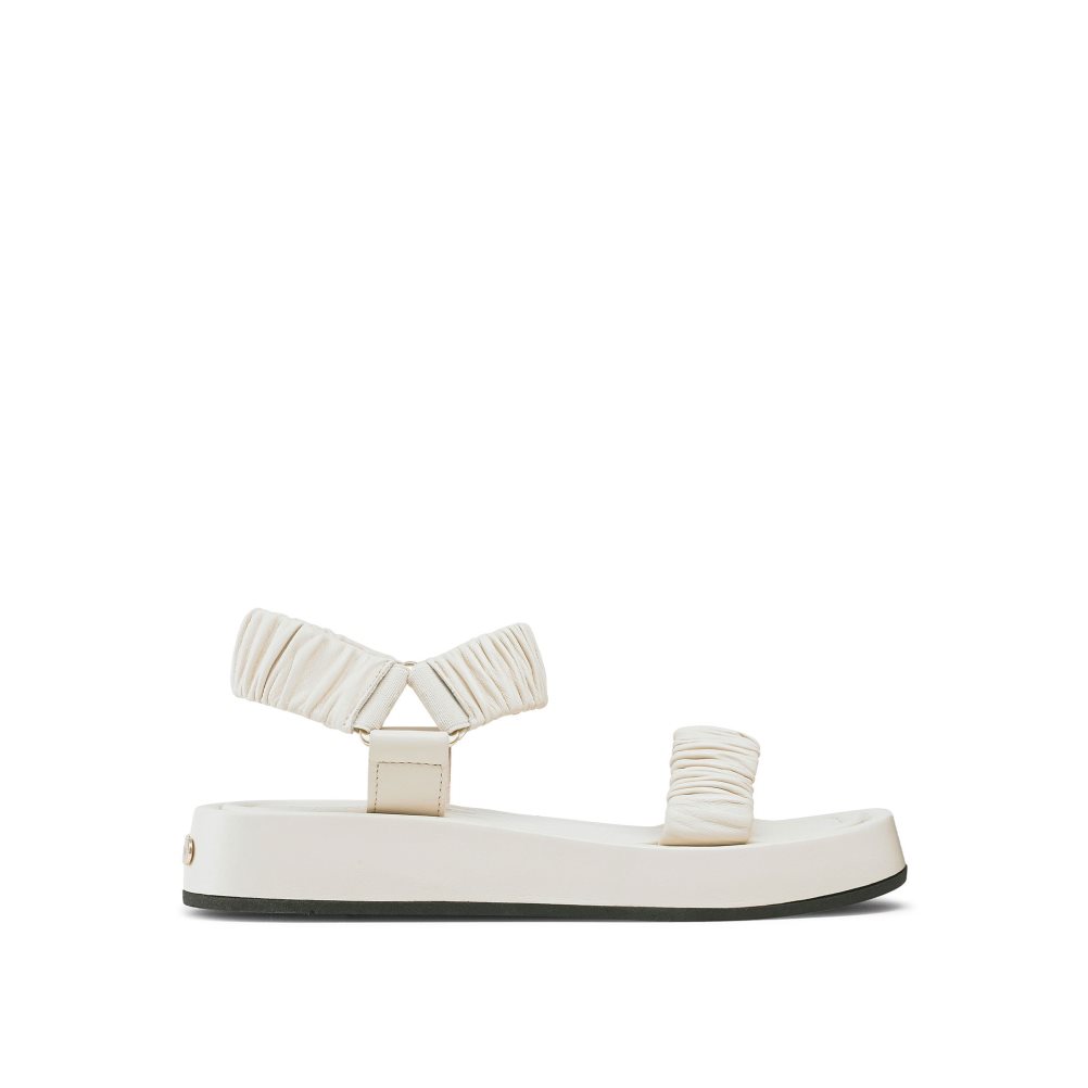 Cream Russell & Bromley Scrunch Up Ruched Two Part Women\'s Flat Sandals | PH-5-WZNL