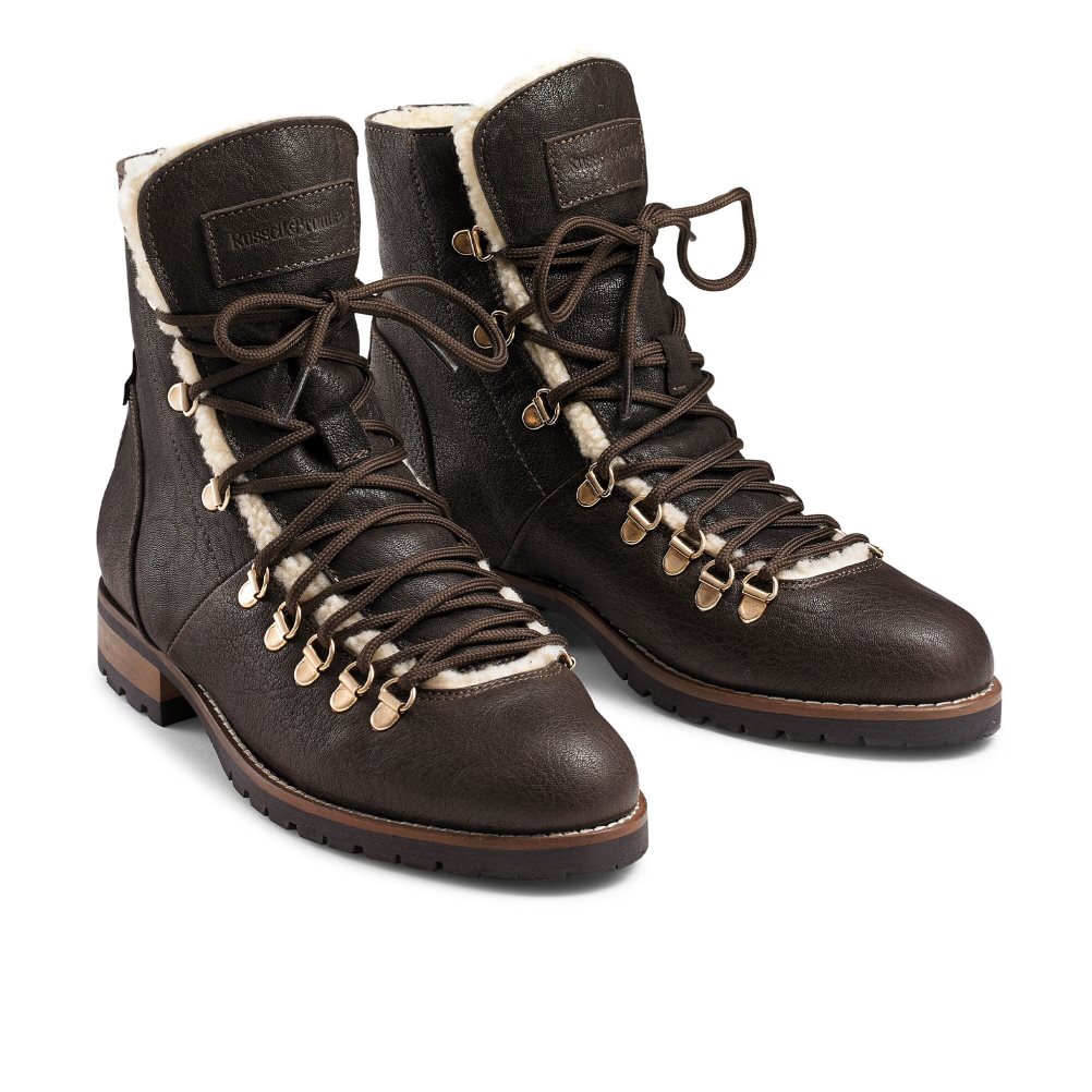 Dark Brown Russell & Bromley Bear Warm Lined Lace Up Women's Ankle Boots | PH-4-WDMV