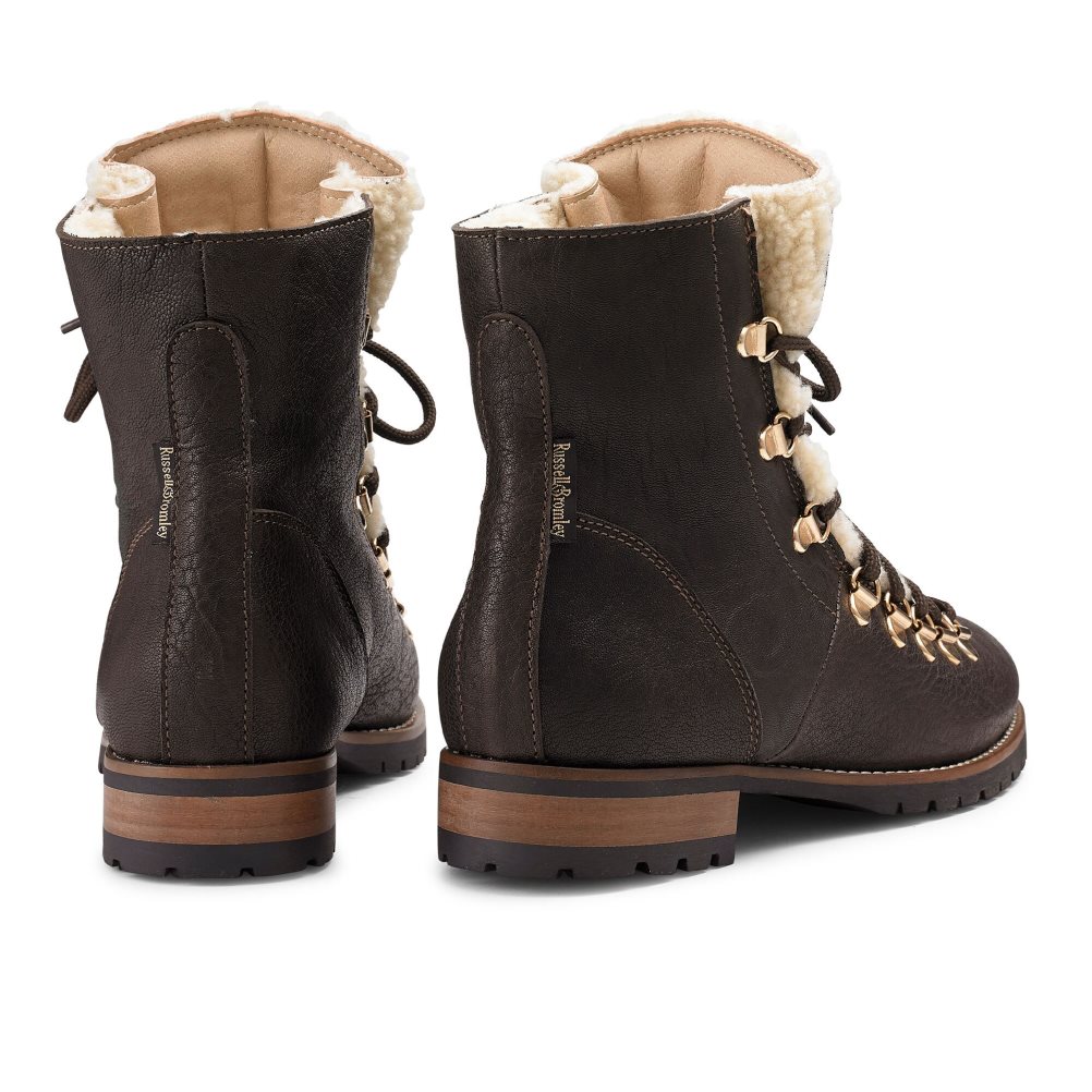 Dark Brown Russell & Bromley Bear Warm Lined Lace Up Women's Ankle Boots | PH-4-WDMV