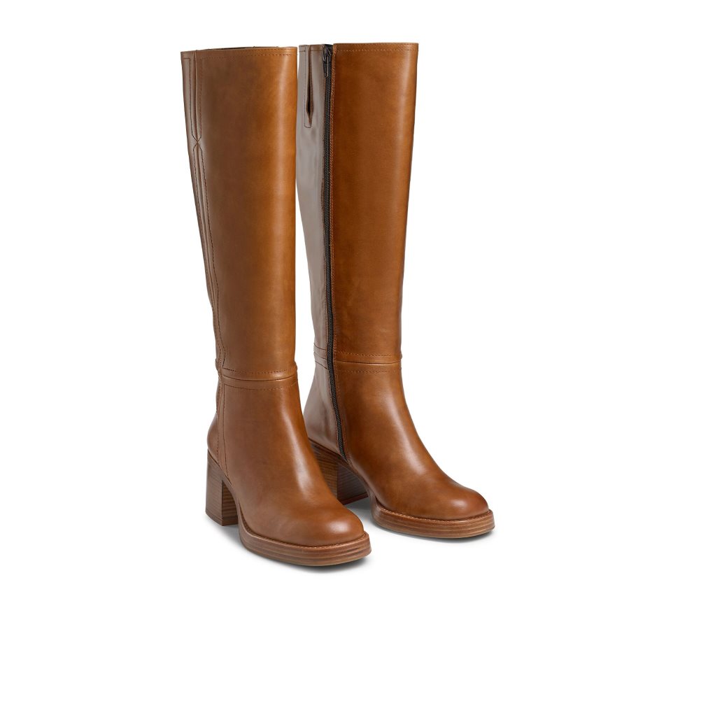 Dark Brown Russell & Bromley Gaucho Block Heel Women's Knee-high Boots | PH-8-OIUA