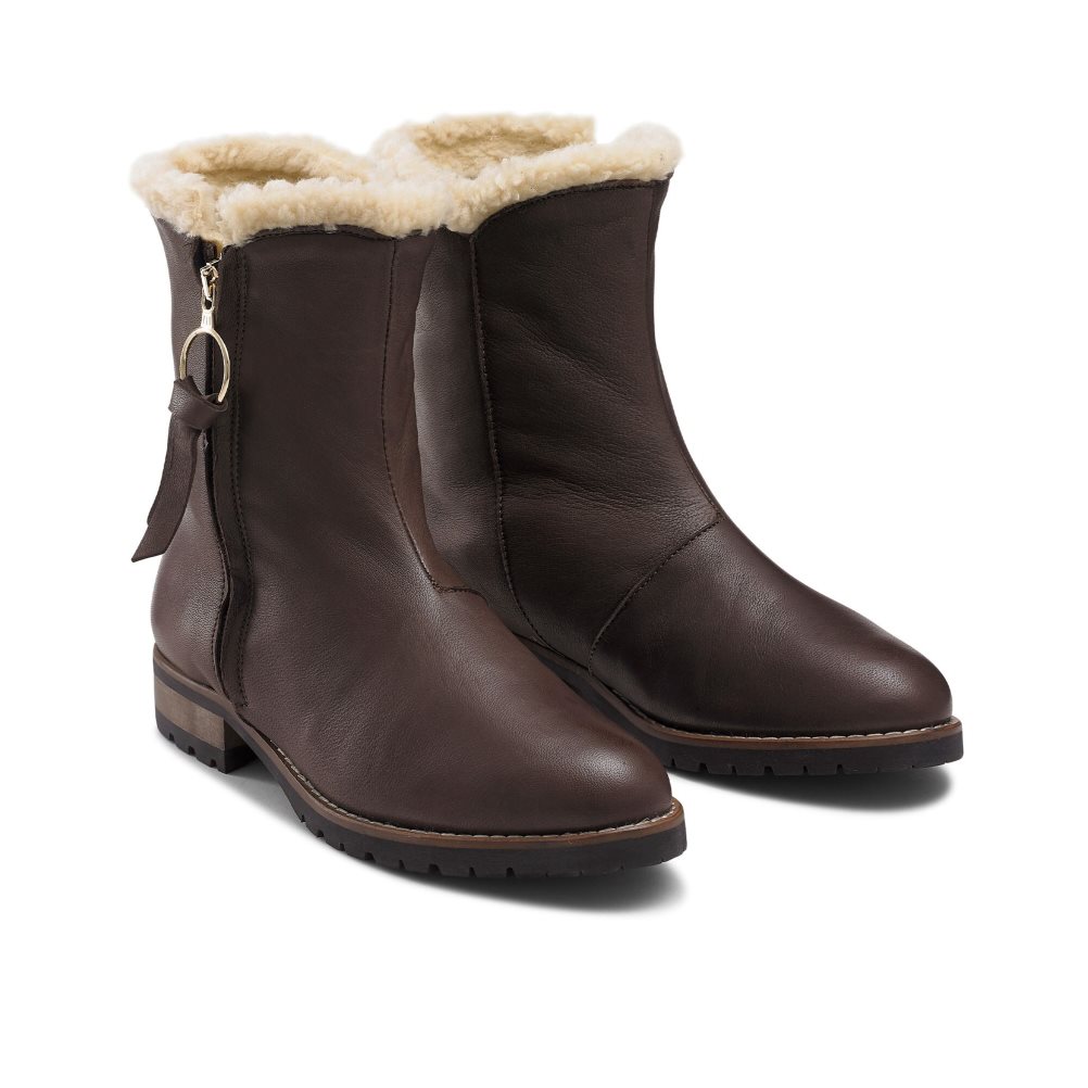 Dark Brown Russell & Bromley Grizzly Warm Lined Zip Women's Ankle Boots | PH-0-DLWM